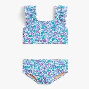 J. Crew Girls' floral ruffle bikini set, Purple and Blue, Size 10